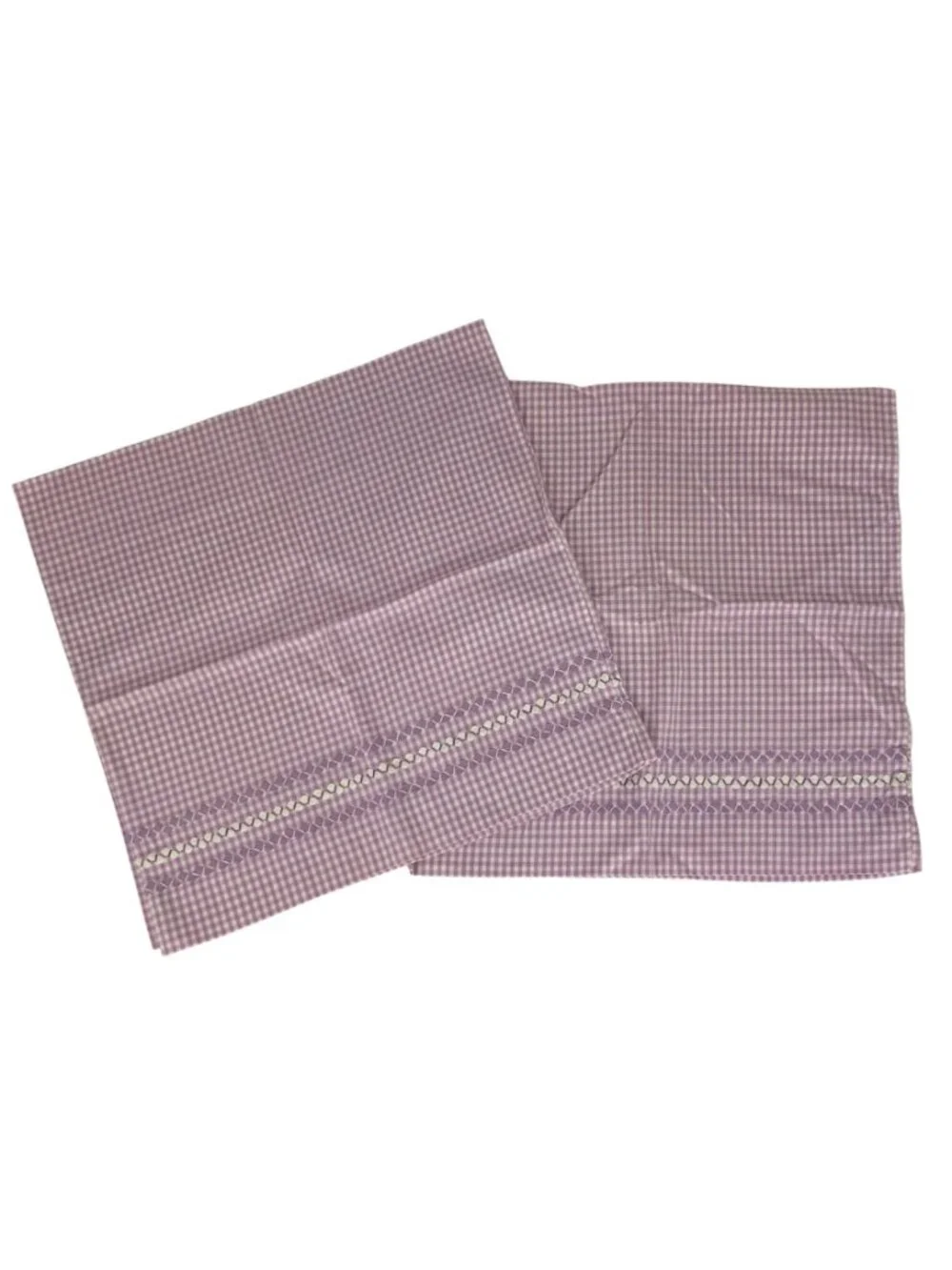 Vintage Handmade King Size Pillowcase Pair Purple Gingham Zig Zag Trim